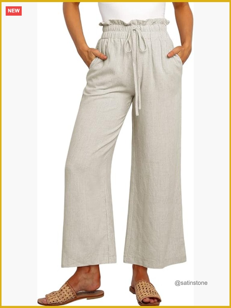 Linen High Waist Wide Leg Palazzo Pants Casual Beach Summer